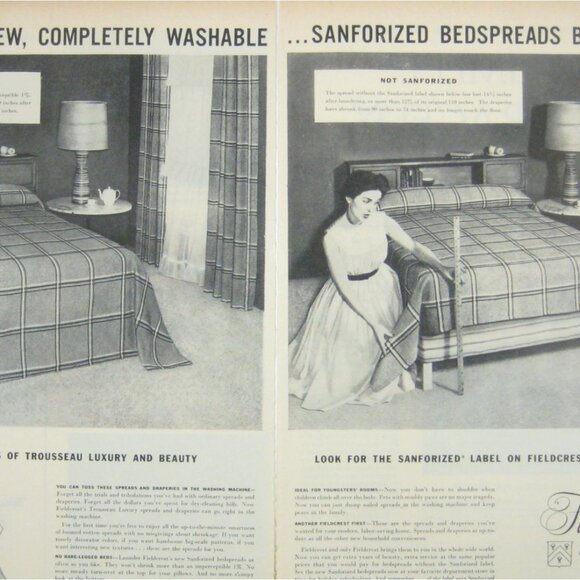 Vintage Fieldcrest Ad Sanforized Completely Washable Bedspreads 2 Page MOD Decor - Picture 2 of 2